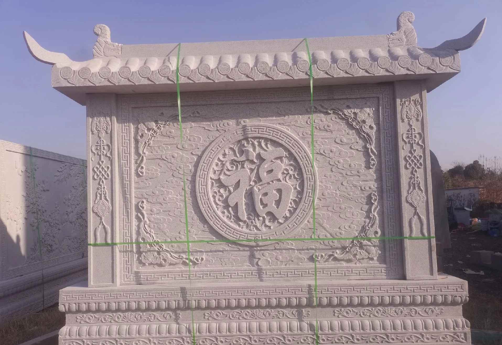 长春 芝麻白花岗岩屏风，照壁，影壁